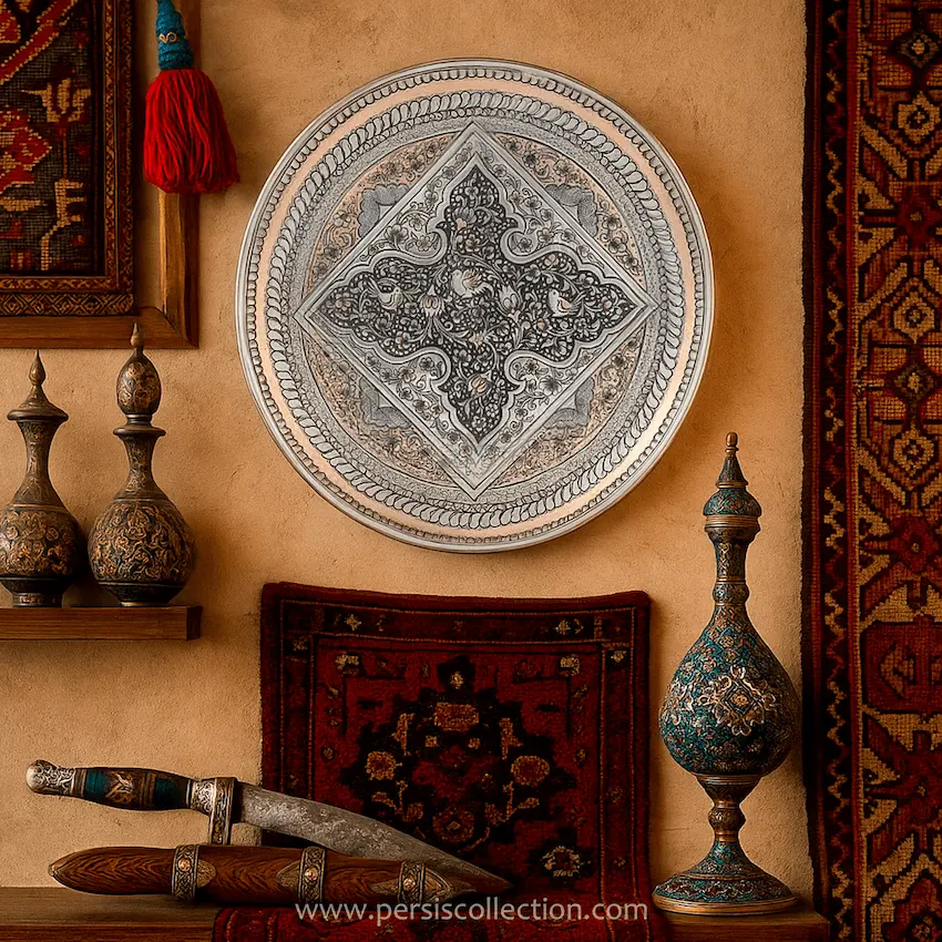 Night Bird Ghalam Zani Plate 30cm