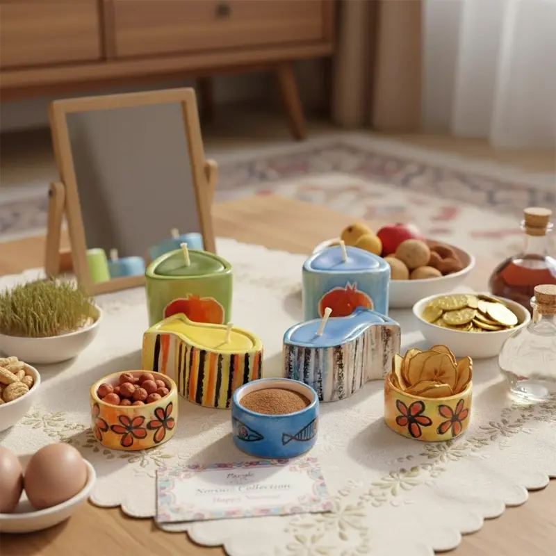 Nowruz Candles with Ceramic Candle Holder