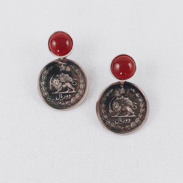 Original Lion and Sun Coin Agate Earrings