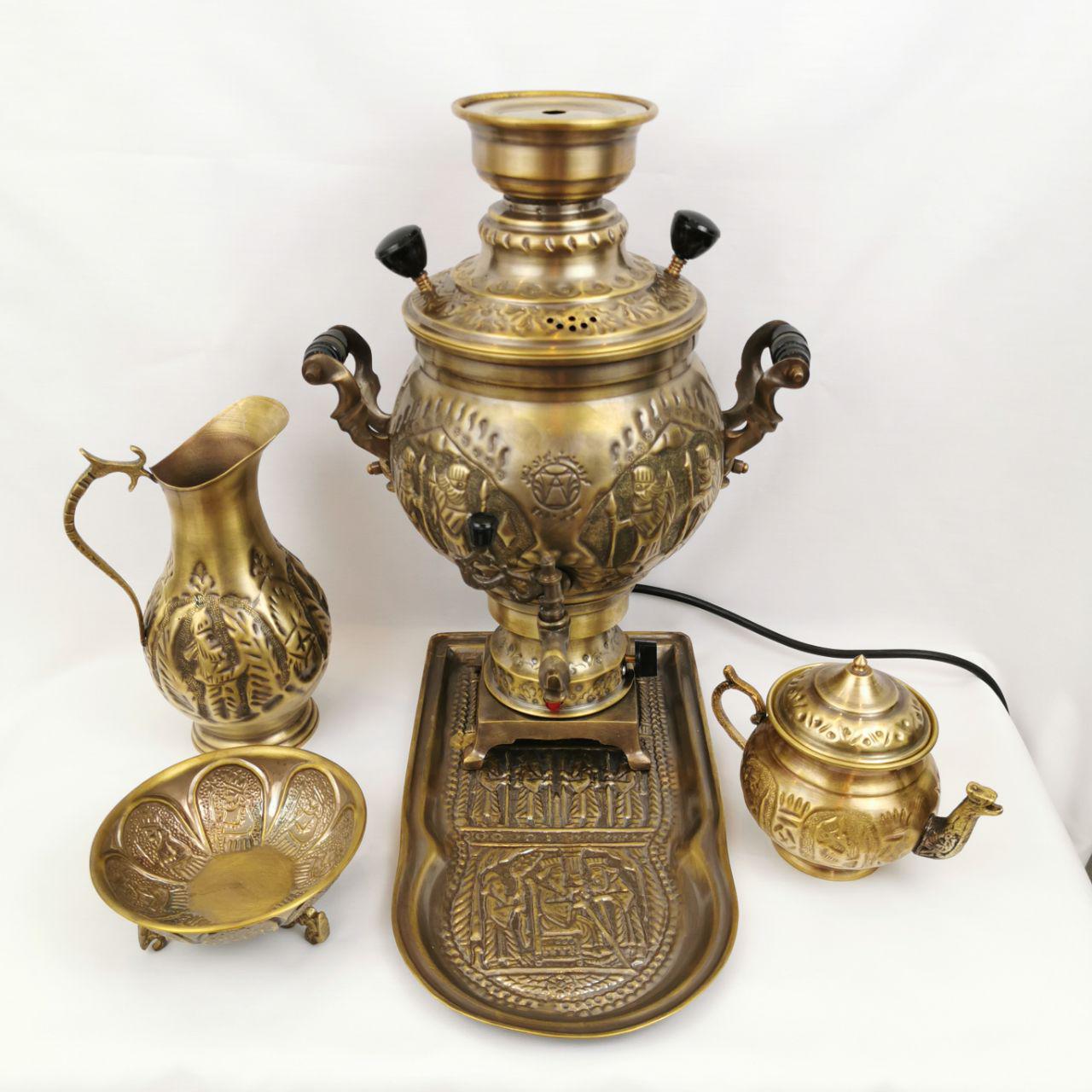 Electric Brass Samovar Traditional Persian Hammered Finish 6-Liter Golden