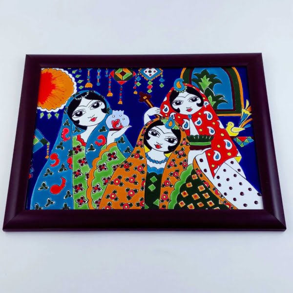 Persian Girls Clay Tile Frame 40 x 30cm