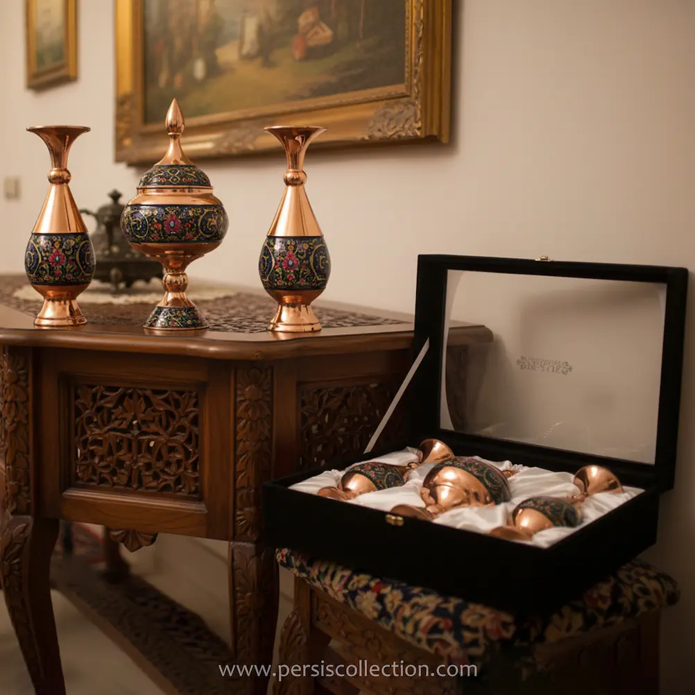 Persian Copper Dish and Vase Set