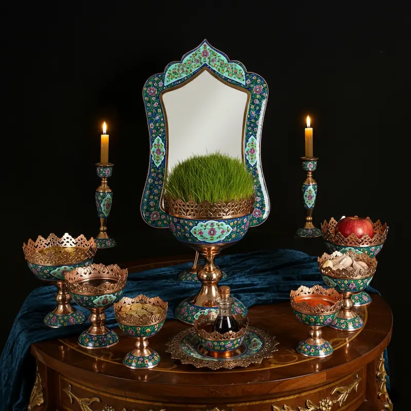 Persian Painting on Copper Haft Seen Set