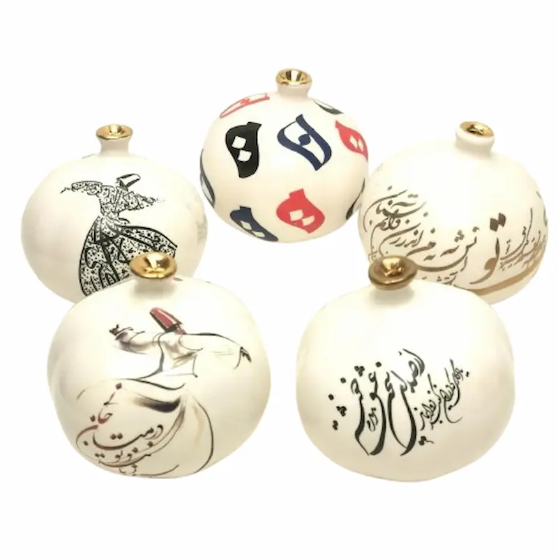 Persian Art Ceramic Pomegranates with 18K Gold Edging
