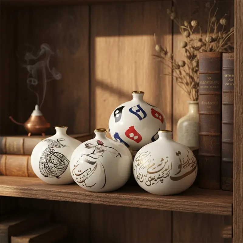 Persian Art Ceramic Pomegranates with 18K Gold Edging