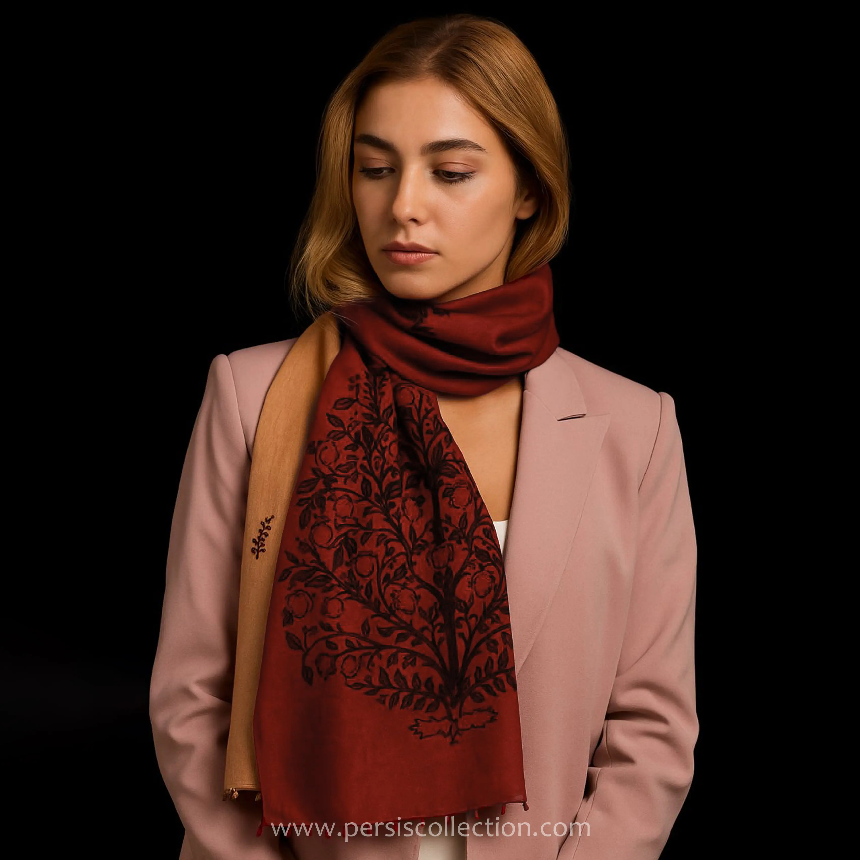 Pomegranate Tree Double Sided Scarf, 50x 200cm