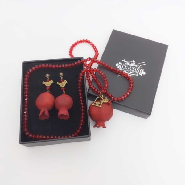 Natural Persian Pomegranate Necklace and Earrings Set