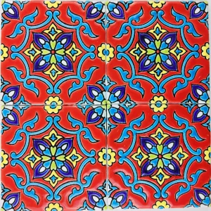 Red Floral Clay Tile (D103)
