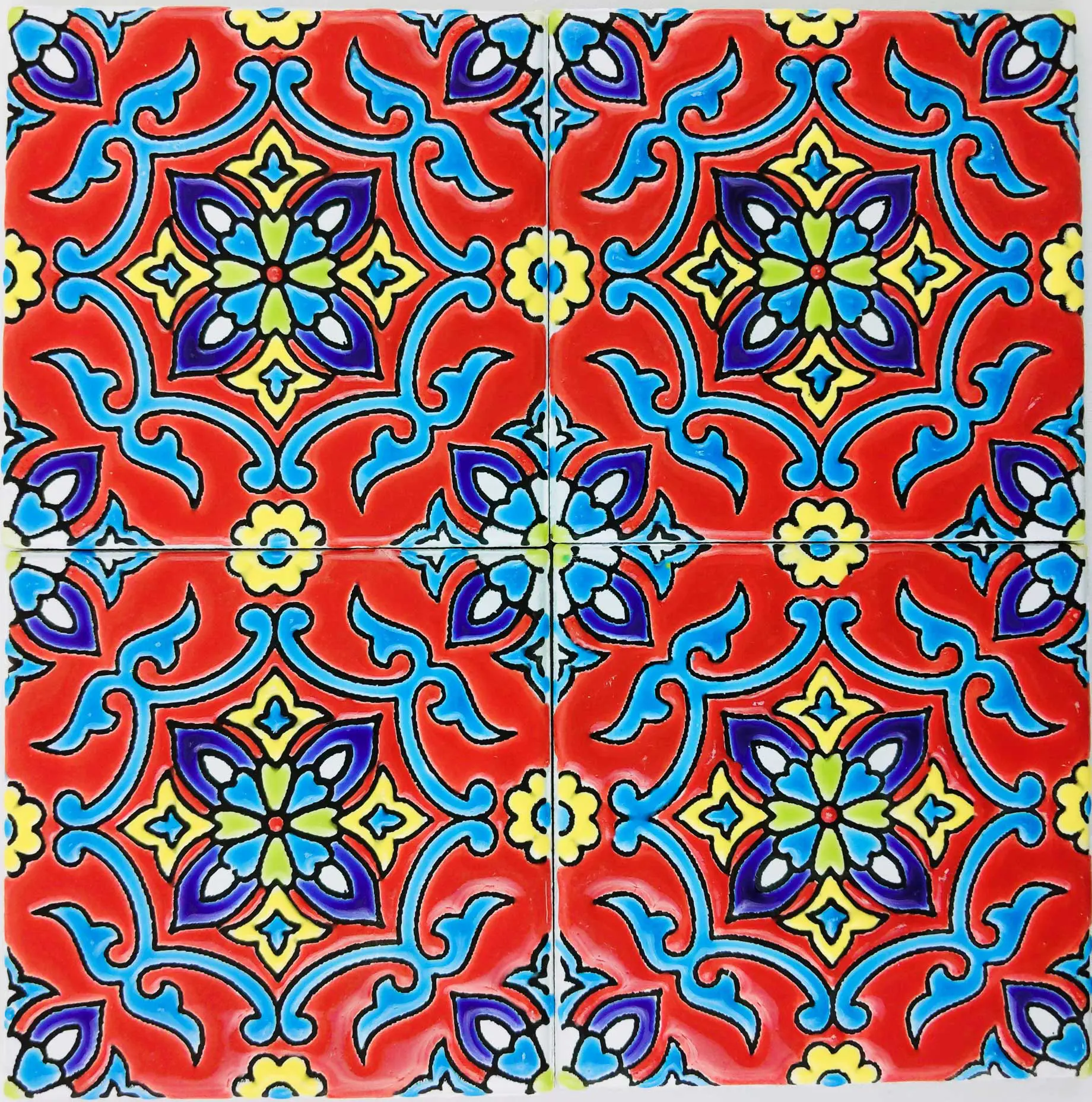 Red Floral Clay Tile (D103)