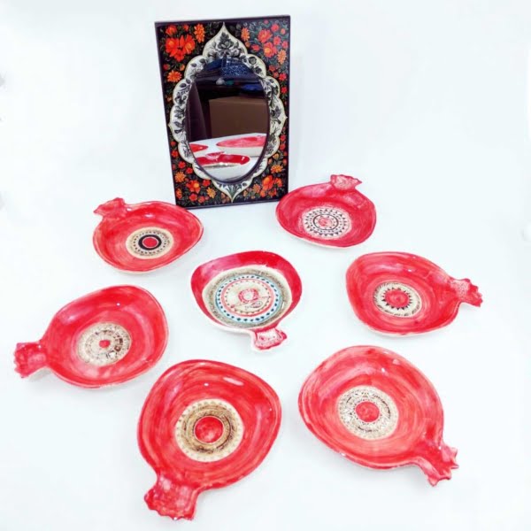 Red and Green Pomegranate Haft Seen Set