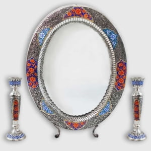 SILVER GHALAMZANI MIRROR & CANDLESTICKS