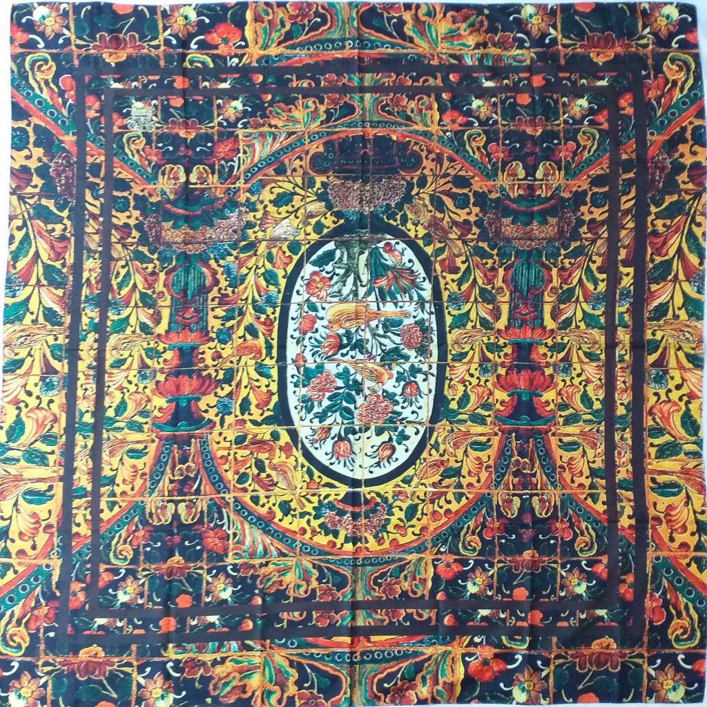 Scarf with Flower and Bird Design –100% Silk Dimensions: 130 x 130cm