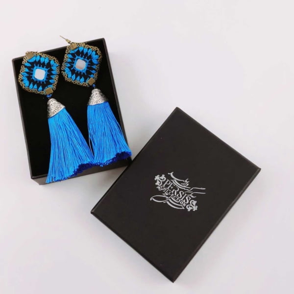 Baluchi Art Tassel Earrings, Turquoise