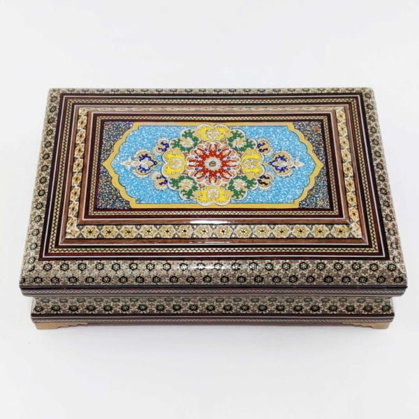 Large Tazhib Khatam Kari Jewellery Box, 22 x 14cm