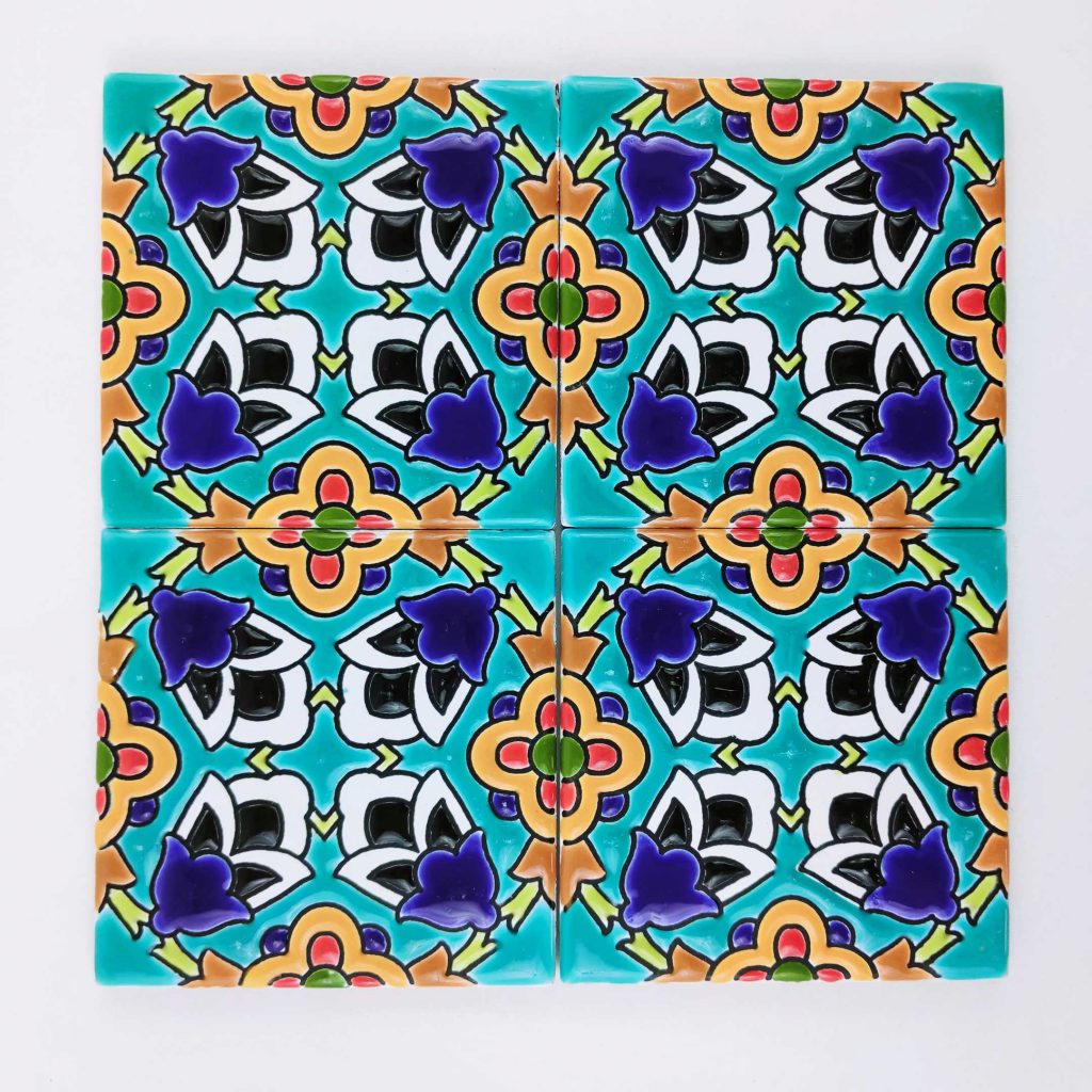 TURQUOISE FLORAL CLAY TILE