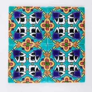 Turquoise Floral Clay Tile (D102)