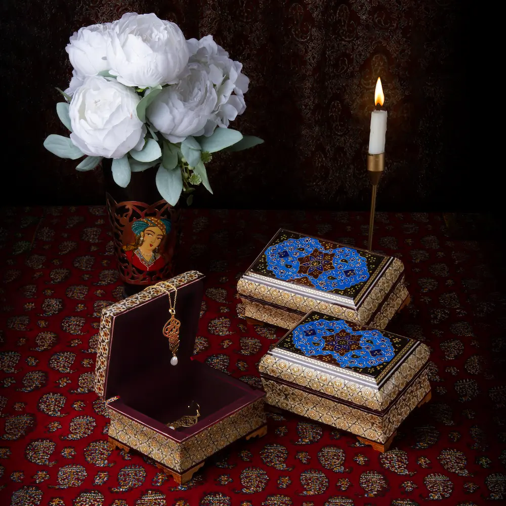 Tazhib Jewellery Boxes Khatam Kari Art