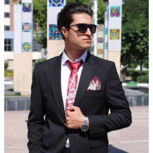 Tie with calligraphic design