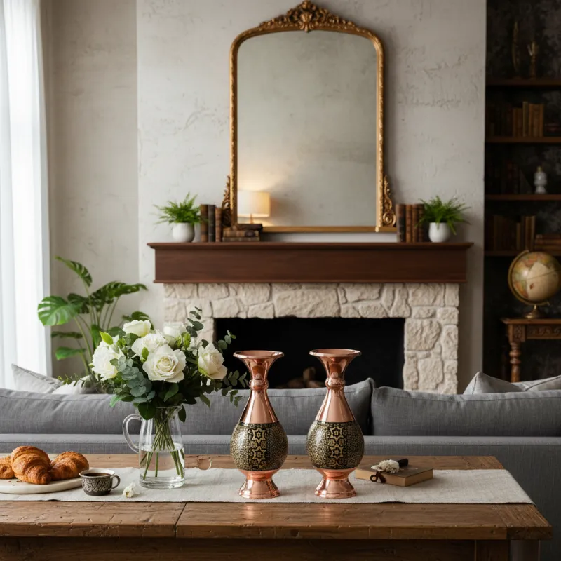 Khatam on copper vase gift set-Persis Collection