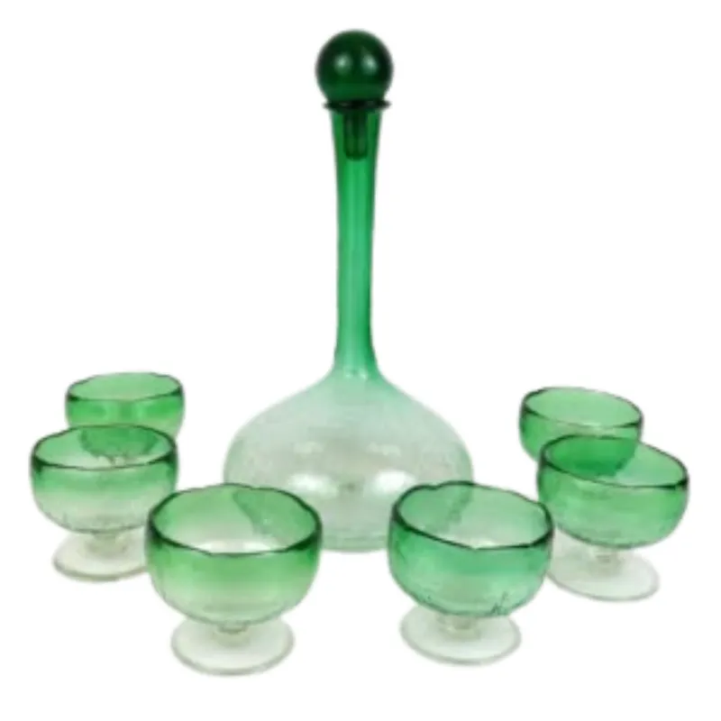 Hand Blown Green Glass Decanter Set