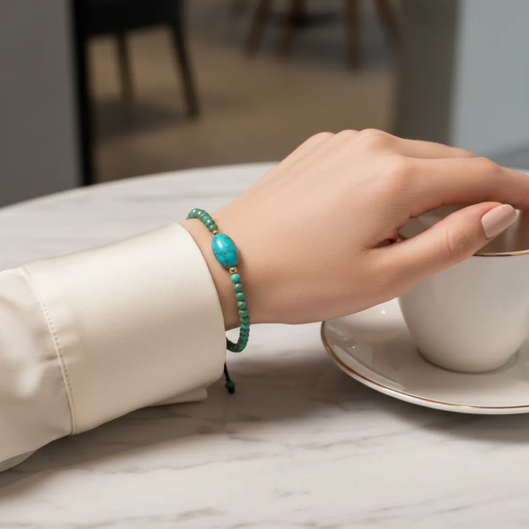 PERSIAN TURQUOISE JADE 18k GOLD BOWLS BRACELET