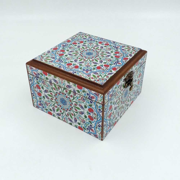 Decorative Storage Box Blue Mosaic Pattern 15 x 15cm