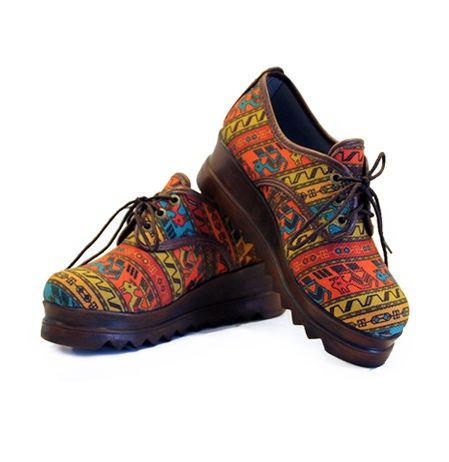 PERSIAN KILIM PATTERN LACE UP PLATFORM SHOES