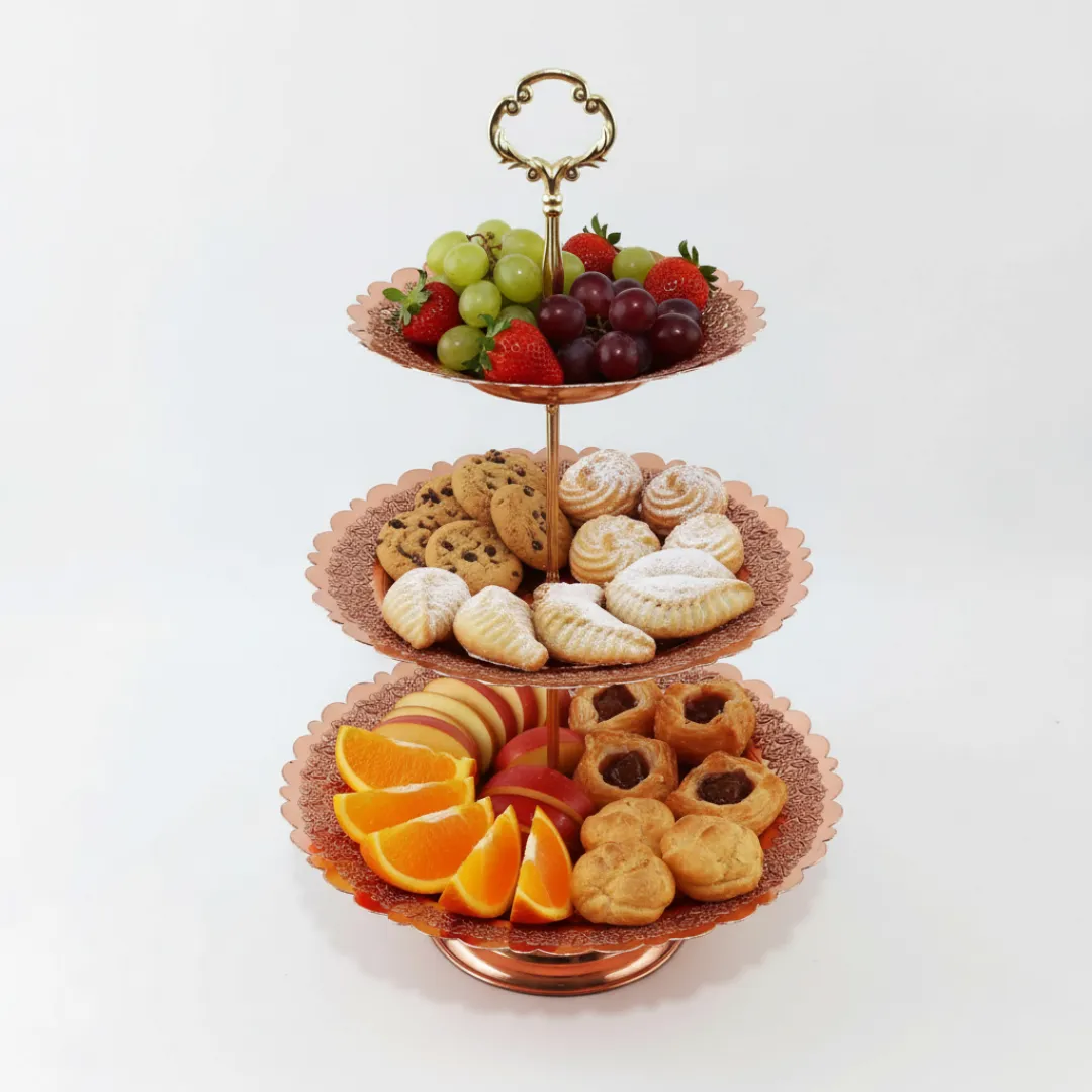 Ghalamzani Copper 3 Tier Cake Stand up side view