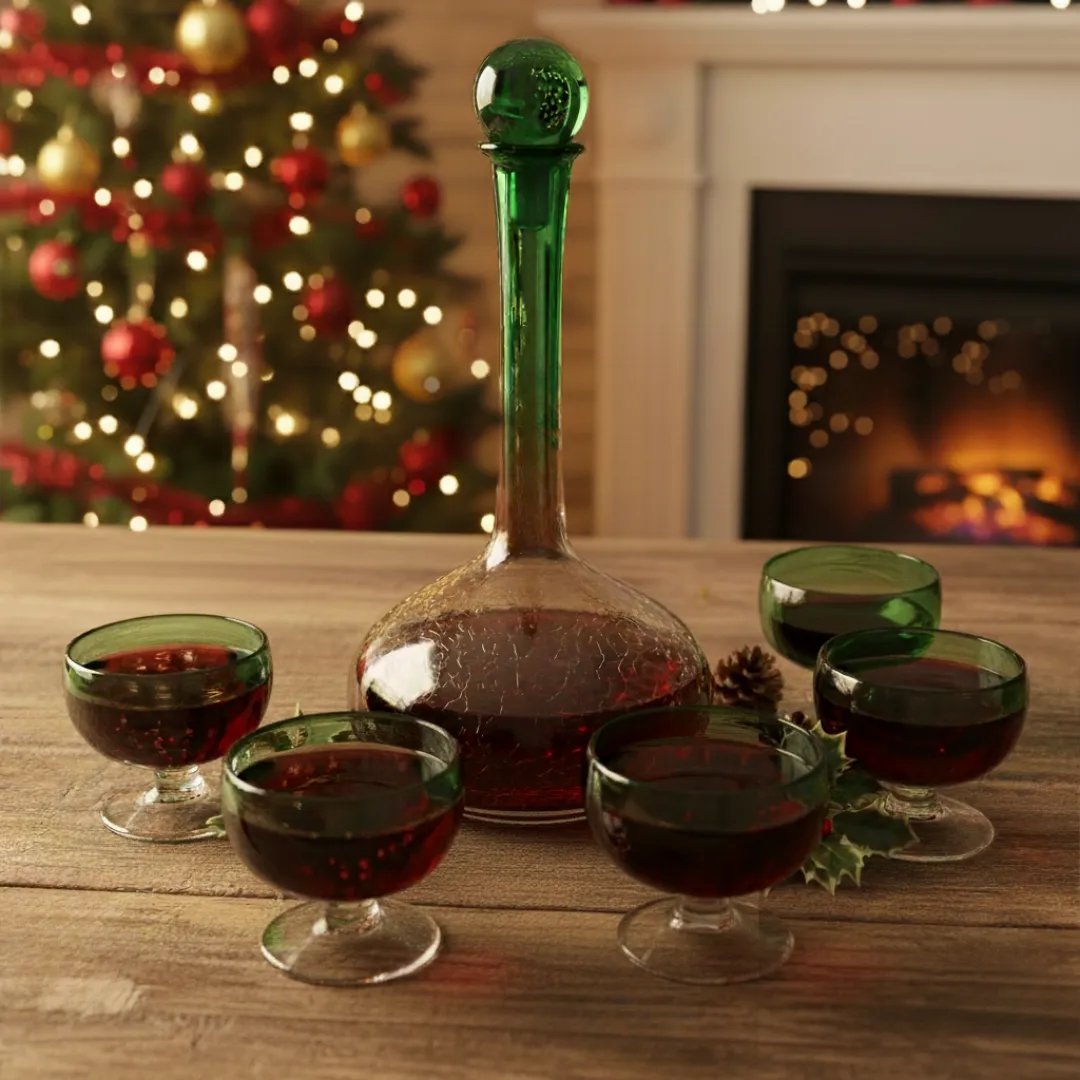 Green glass Crack Decanter Set