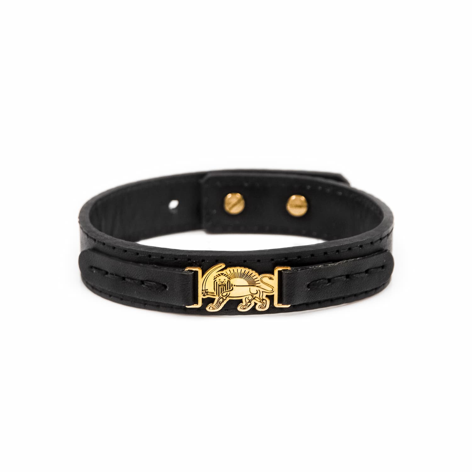 Lion and Sun, Gold Plated Leather Bracelet - Persis Collection