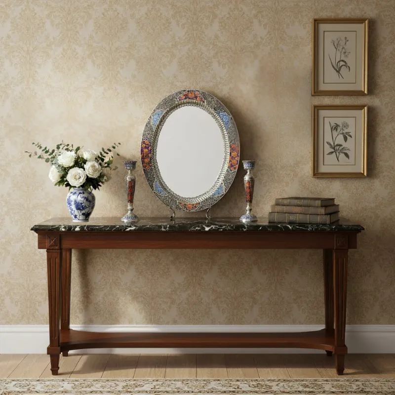 SILVER GHALAMZANI MIRROR & CANDLESTICKS