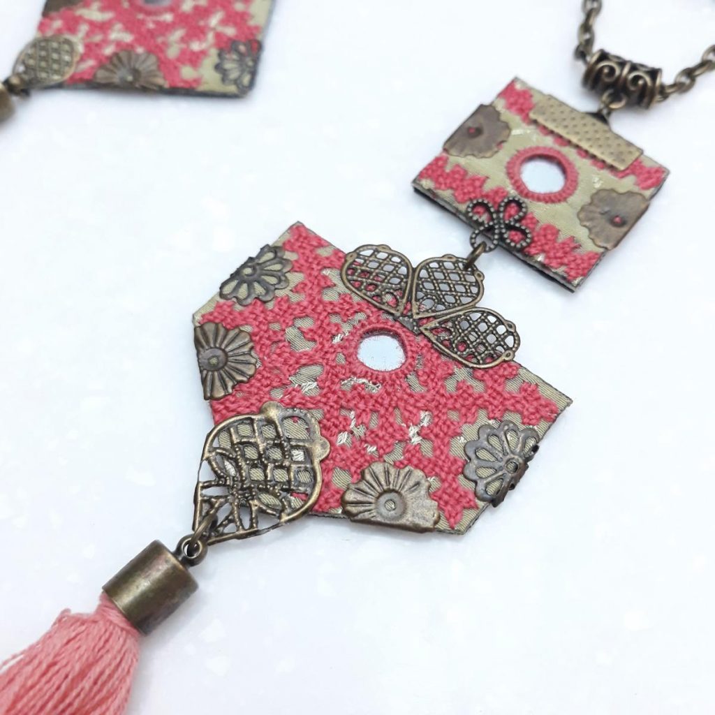 Pink Mirror Balochi Needlework Jewellery Set detail