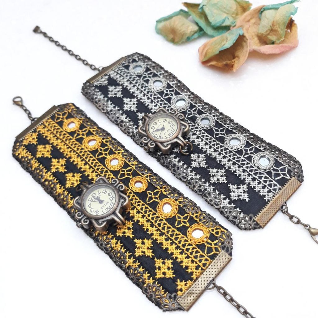BALOCHI MIRROR NEEDLEWORK WATCH BRACELET