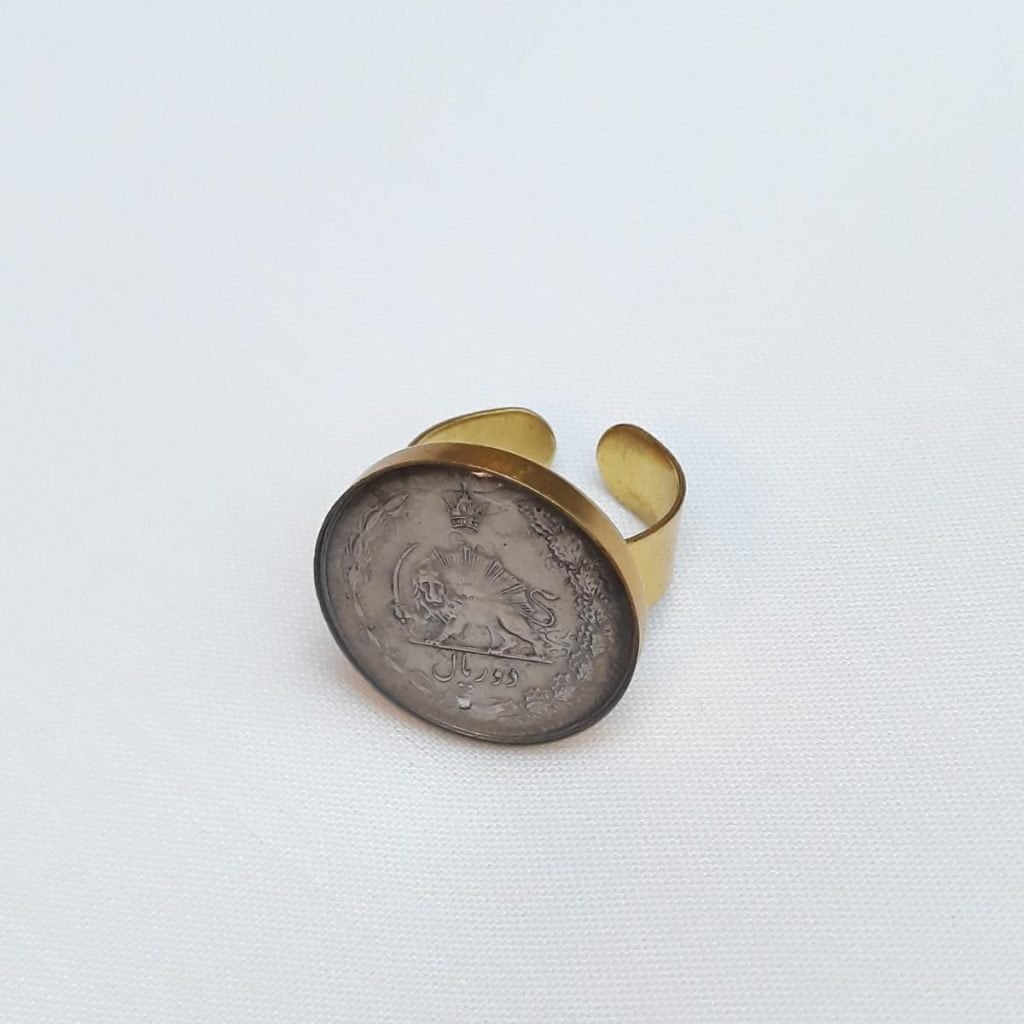 Pahlavi Coin Ring and Earring. detail ring