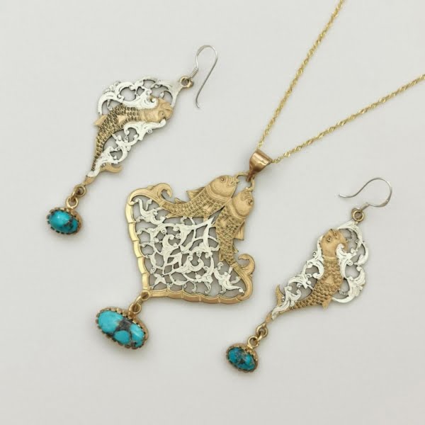 PERSIAN TURQUOISE ENGRAVED JEWELLERY SET