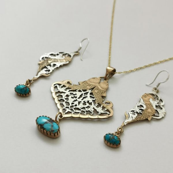 PERSIAN TURQUOISE ENGRAVED JEWELLERY SET