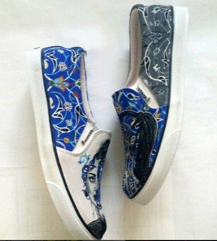 Hand-Painted Girl and Tile Casual Shoes