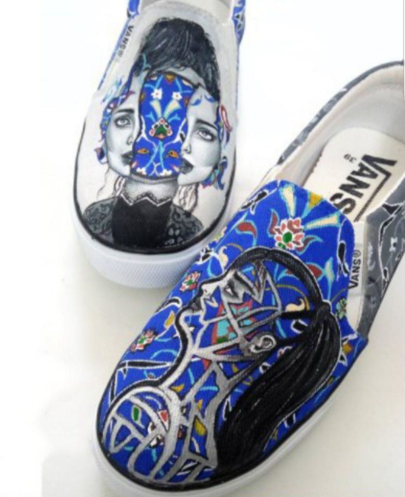 Hand-Painted Girl and Tile Casual Shoes