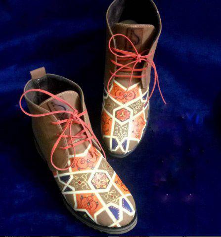 HAND PAINTED PERSIAN TILE BROWN LEATHER BOOTS