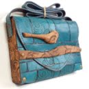 BLUE BIRD LEATHER AND WOOD QUILTED BAG-Persis Collection