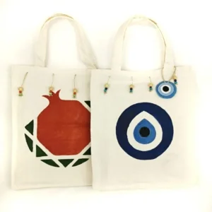 Handmade Tote Bag Evil Eye and Pomegranate