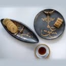 BLACK AND GOLD LOVE ROUND PLATTER-Persis Collection