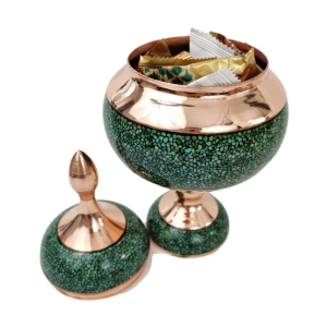 Firoozeh Koobi Turquoise On Copper Bonbon Dish And Vase Set