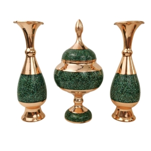 Firoozeh Koobi Turquoise On Copper Bonbon Dish And Vase Set