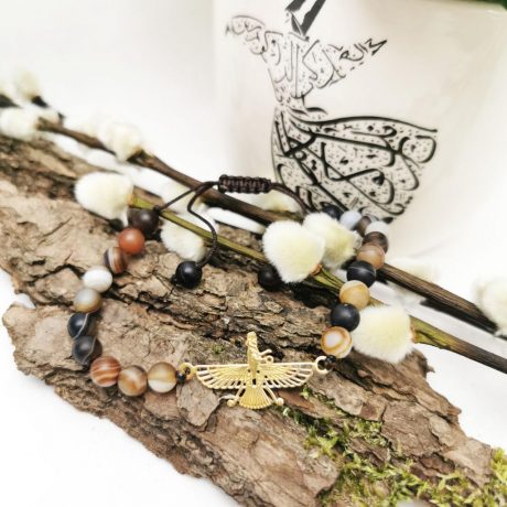Gold Farvahar Aqeeq Bracelet, 18k Gold