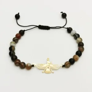 Gold Farvahar Aqeeq Bracelet, 18k Gold