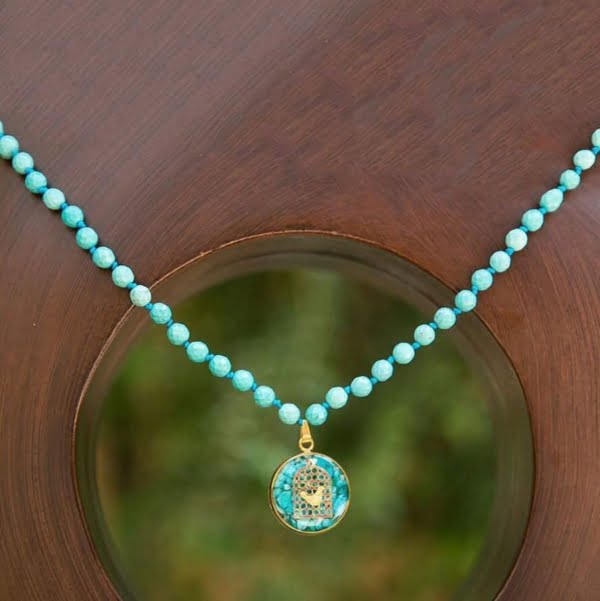 Amin Bird Turquoise Gold Necklace- 24k