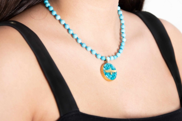 Farvahar Turquoise Gold Necklace-24K Gold