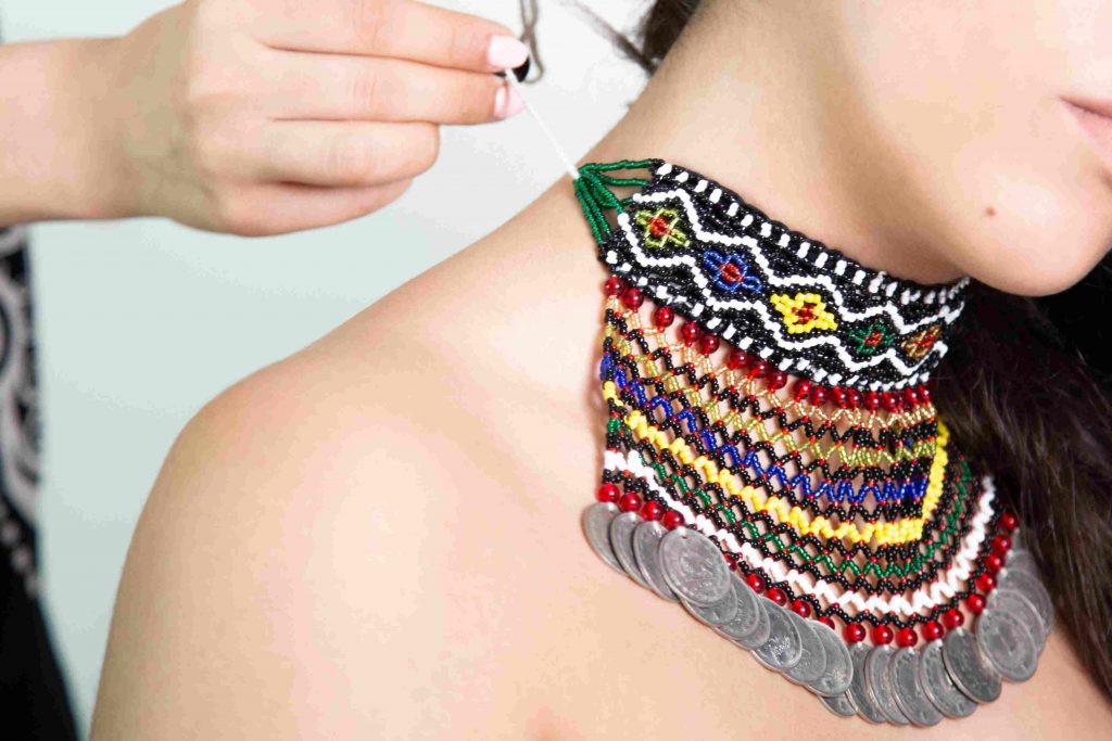 Sharoosah Necklace – Handmade Beaded Collar with 32 Rial Coins from Golestan