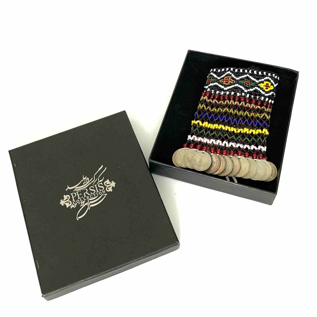 Sharoosah Necklace – Handmade Beaded Collar with 32 Rial Coins from Golestan